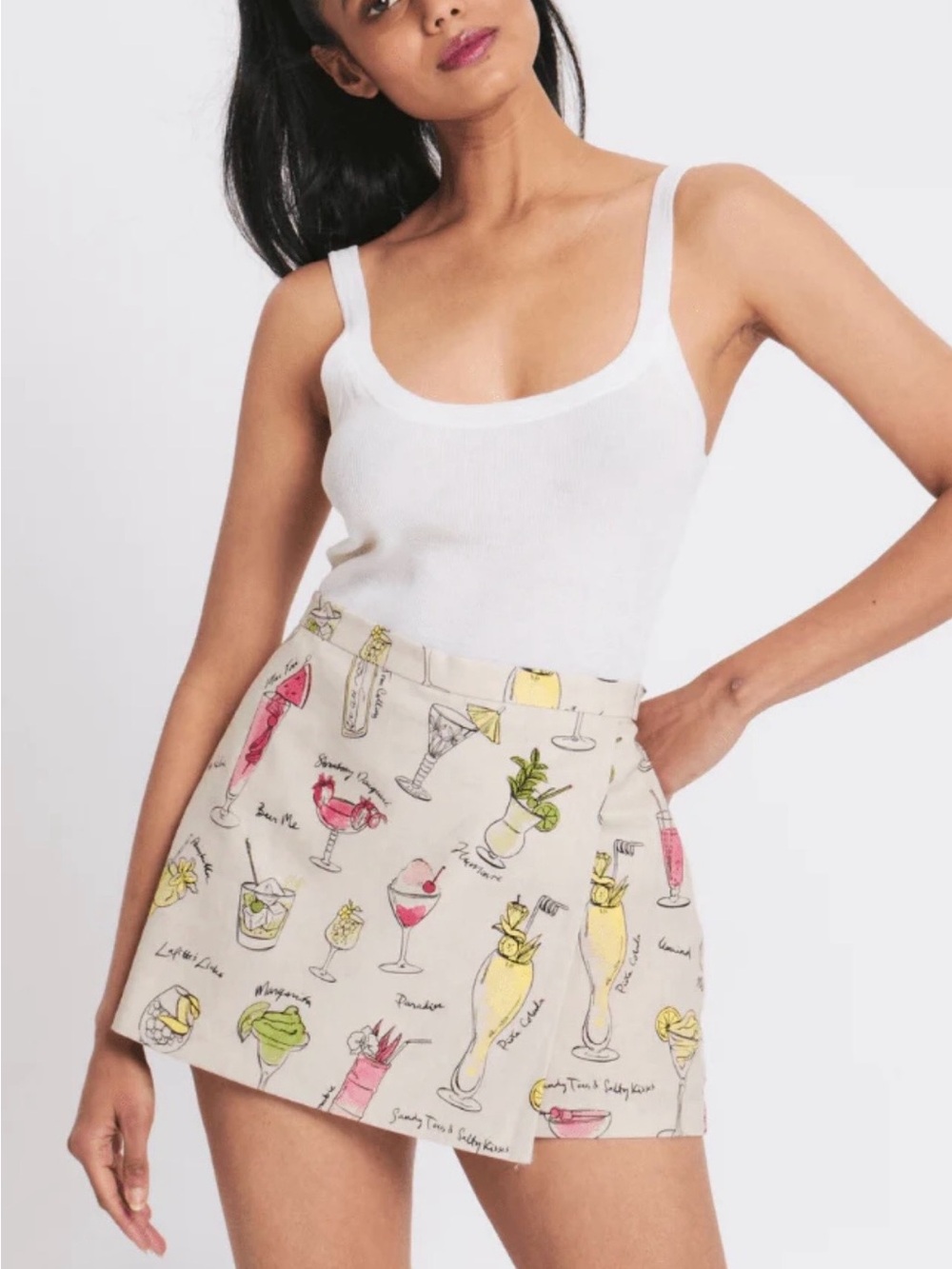 Rachel Antonoff Beer Me Mini Skort with Multicolor Cocktail Motif
